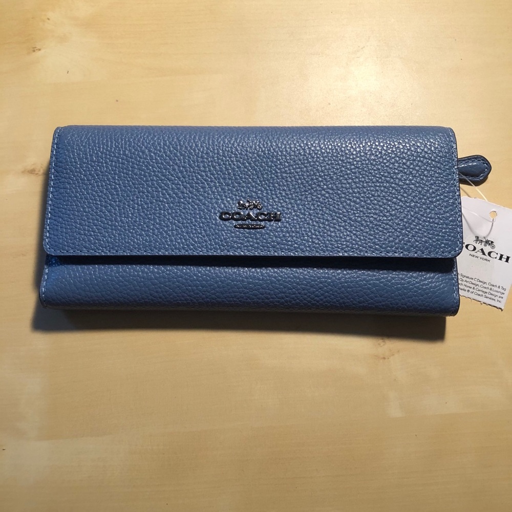 NWT Coach Leather Trifold Wallet GM/StoneBlue